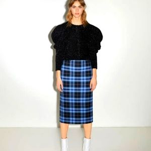 NWT Zara Plaid Midi Skirt Sz:XS